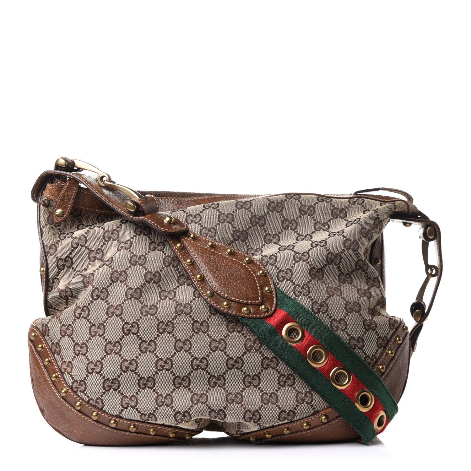 Gucci Monogram Pelham Studded Shoulder Bag Brown 1 of 11