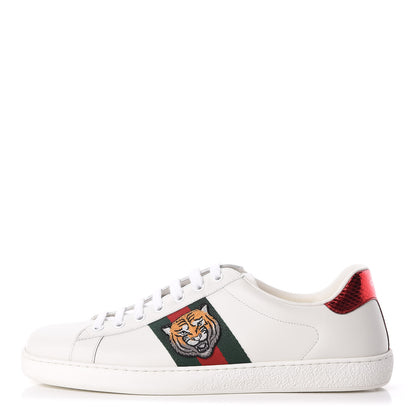 Gucci Calfskin Ayers Web Tiger Embroidered Mens Ace Sneakers 9.5 White Green Red 1 of 12
