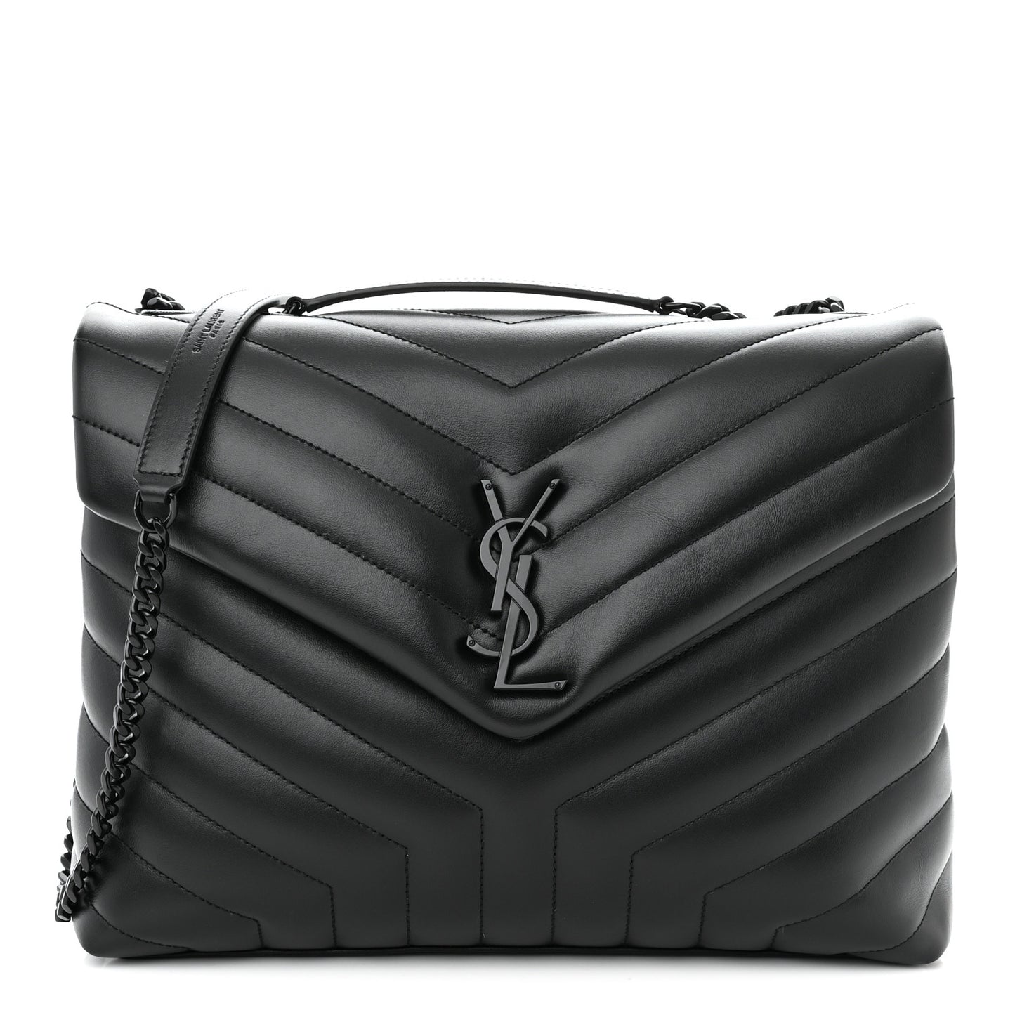 Calfskin Y Quilted Monogram Monochrome Medium Loulou Chain Satchel Black