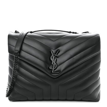 Saint Laurent Calfskin Y Quilted Monogram Monochrome Medium Loulou Chain Satchel Black 1 of 11