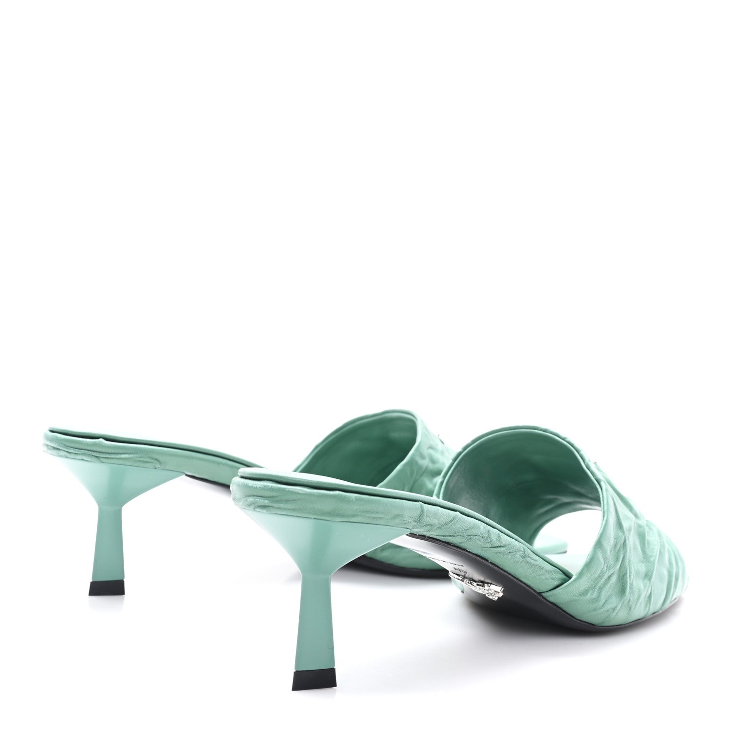 Prada Nappa Antique Metal Triangle Logo 55mm Slide Sandals 40 Salvia 5 of 9