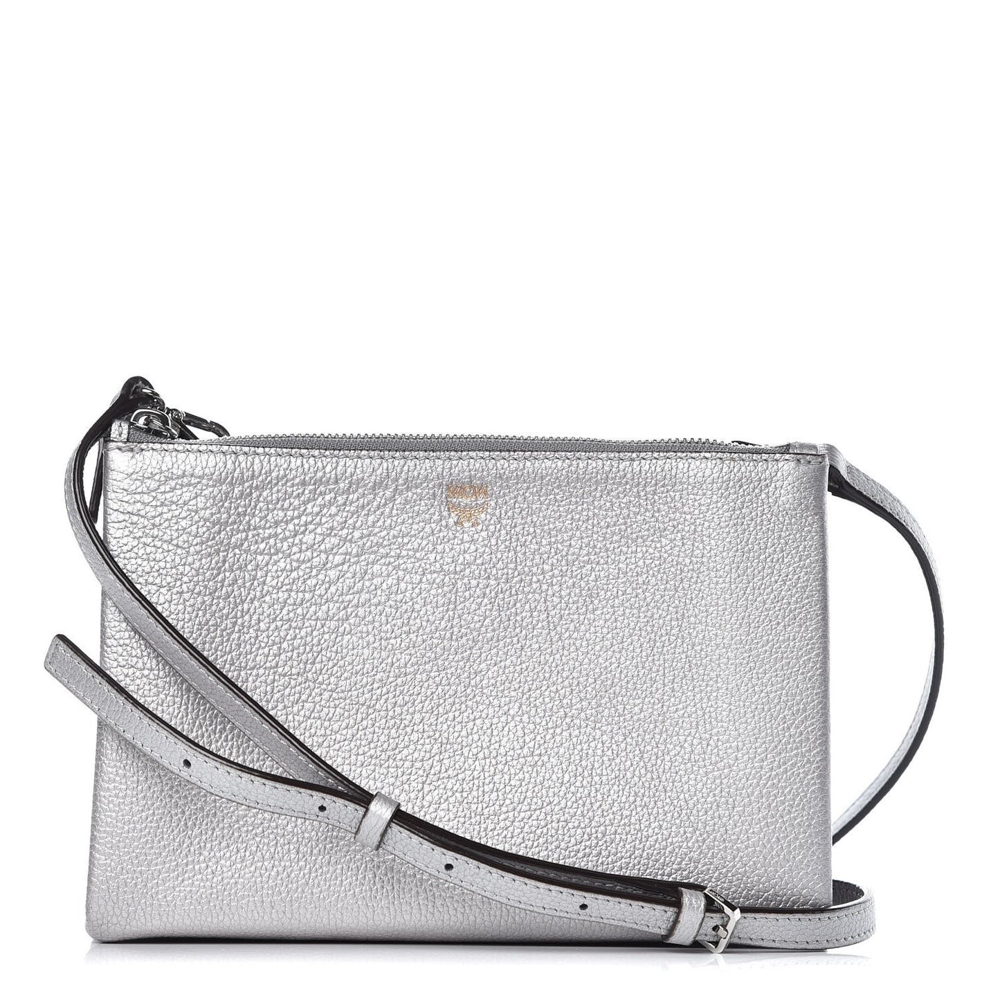 Grained Calfskin Milla Double Crossbody Bag Spike Silver