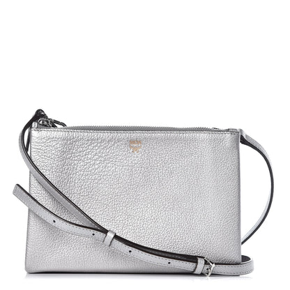 MCM Grained Calfskin Milla Double Crossbody Bag Spike Silver 1 of 10