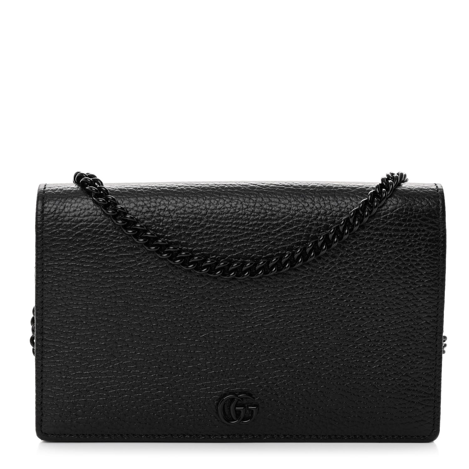 Gucci Dollar Calfskin Enamel Monochrome Mini GG Marmont Chain Wallet Black 1 of 11