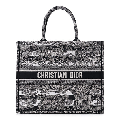 Christian Dior Canvas Embroidered Large Dioriviera Reverse Striped Toile De Jouy Book Tote Black White 1 of 10