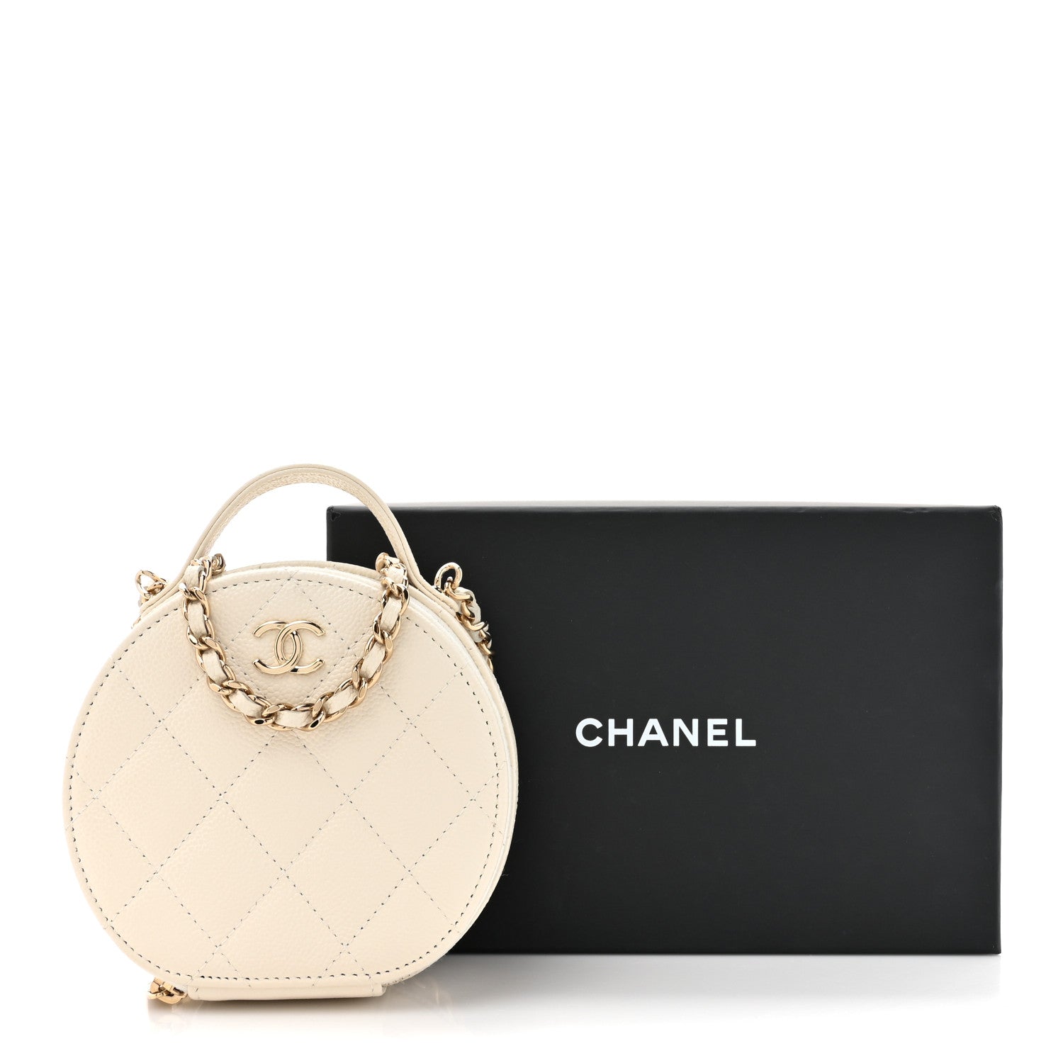 Chanel Caviar Quilted Round Handle With Care Vanity With Chain White 12 of 12