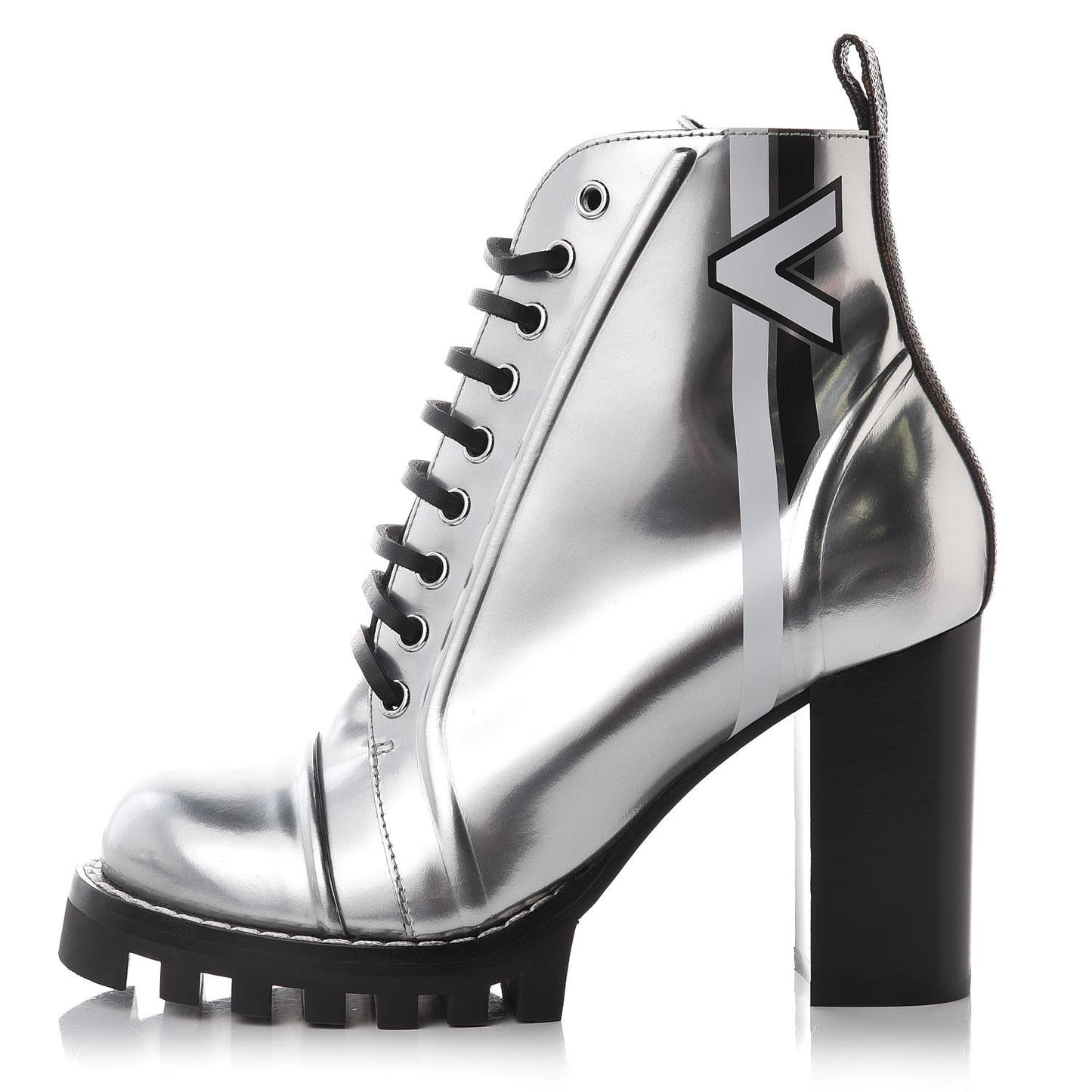 Patent Calfskin Spaceship Star Trail Ankle Boots 37 Silver
