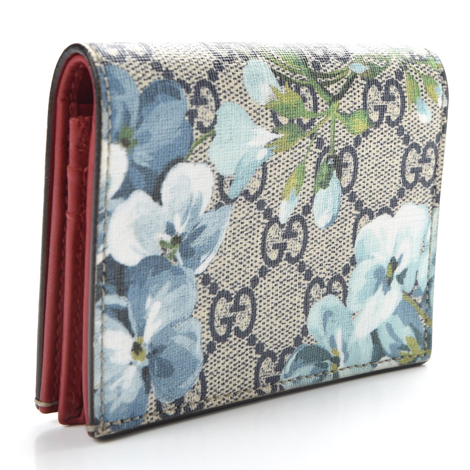 Gucci GG Supreme Monogram Blooms Card Case Beige Blue Navy Hibiscus Red 3 of 7