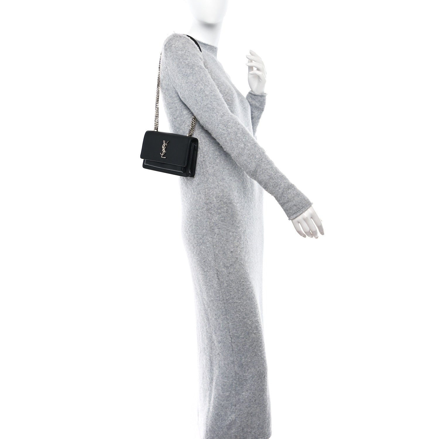 Saint Laurent Calfskin Monogram Sunset Chain Wallet Black 2 of 8