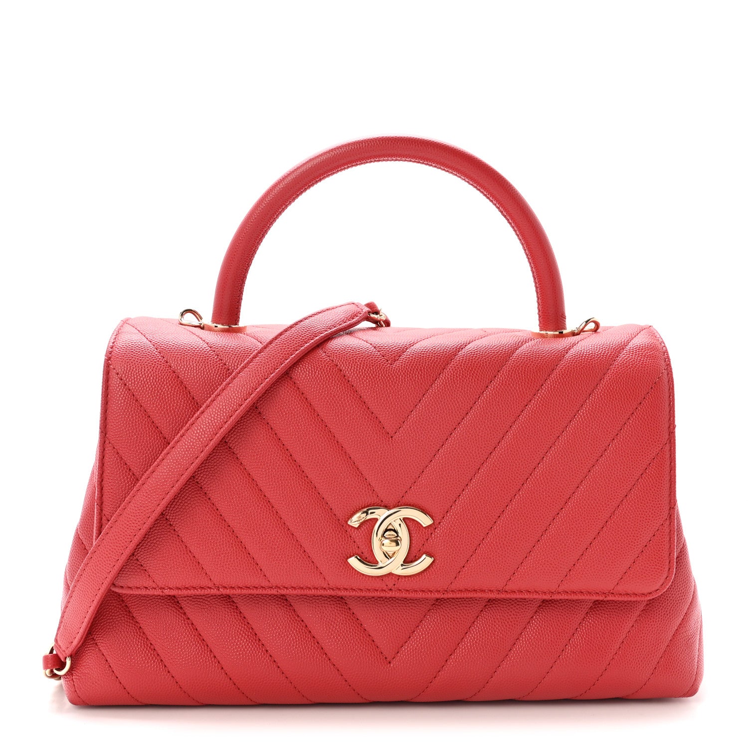 Chanel Caviar Chevron Quilted Small Coco Handle Flap Red 1 of 10