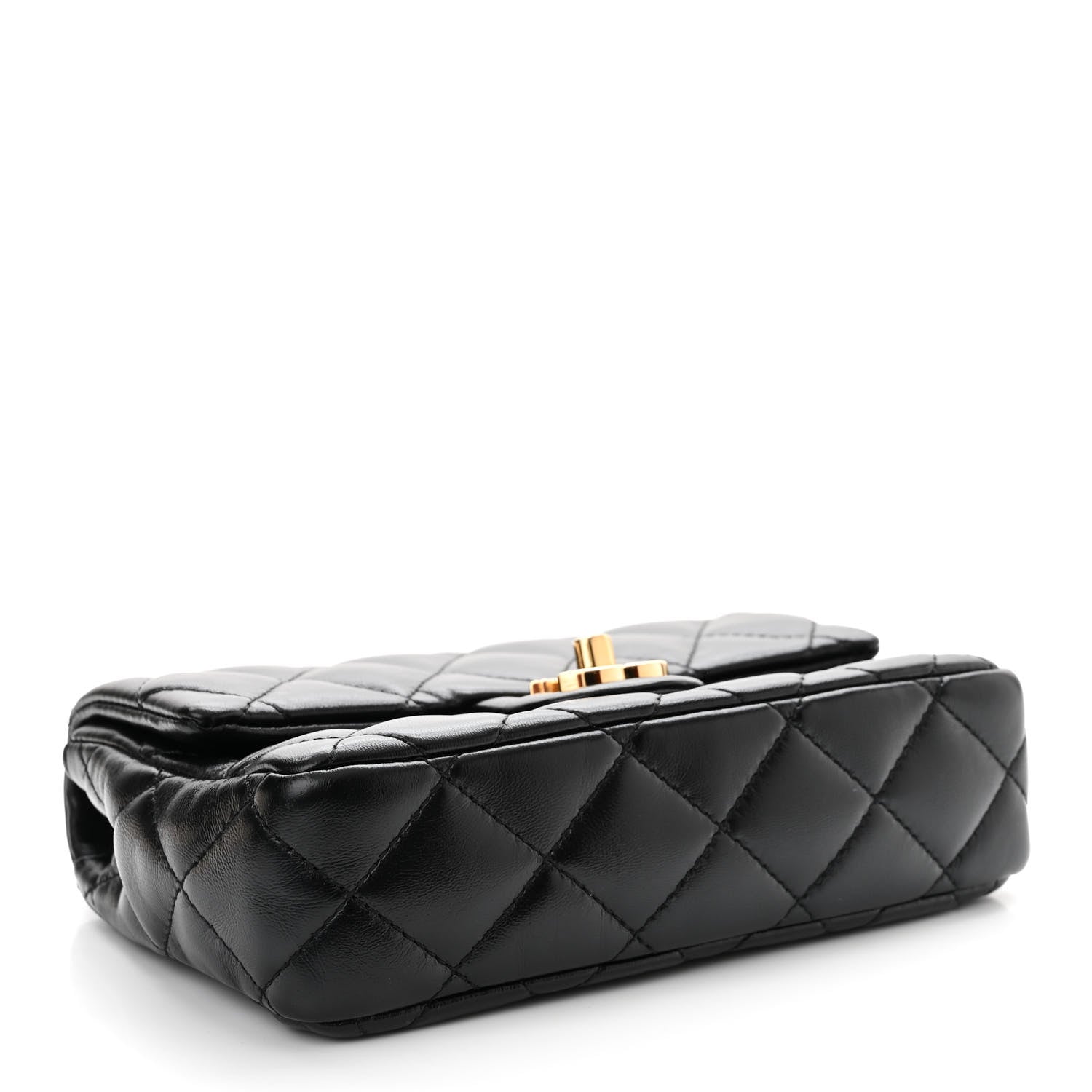 Chanel Shiny Lambskin Quilted Golden Links Top Handle Flap Black 4 of 11