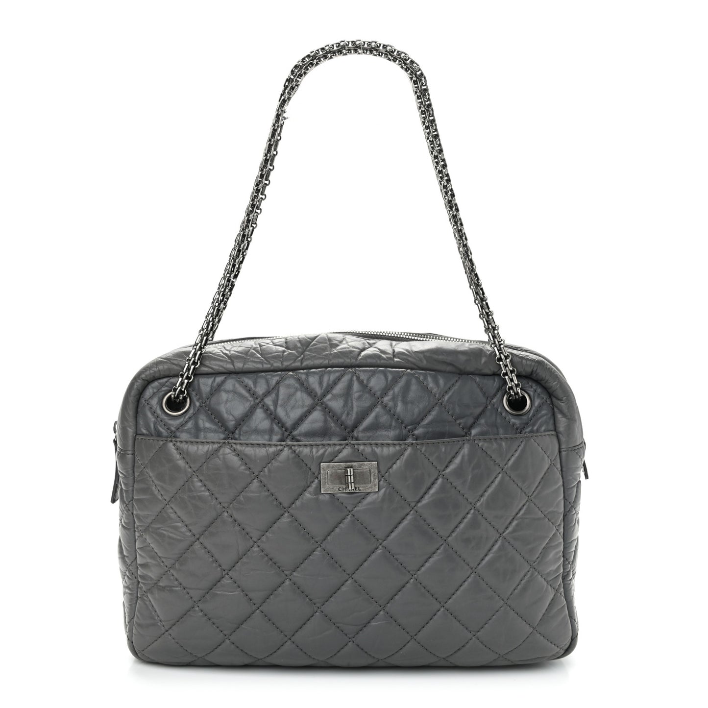 Aged Calfskin Quilted Large Reissue Camera Case Grey