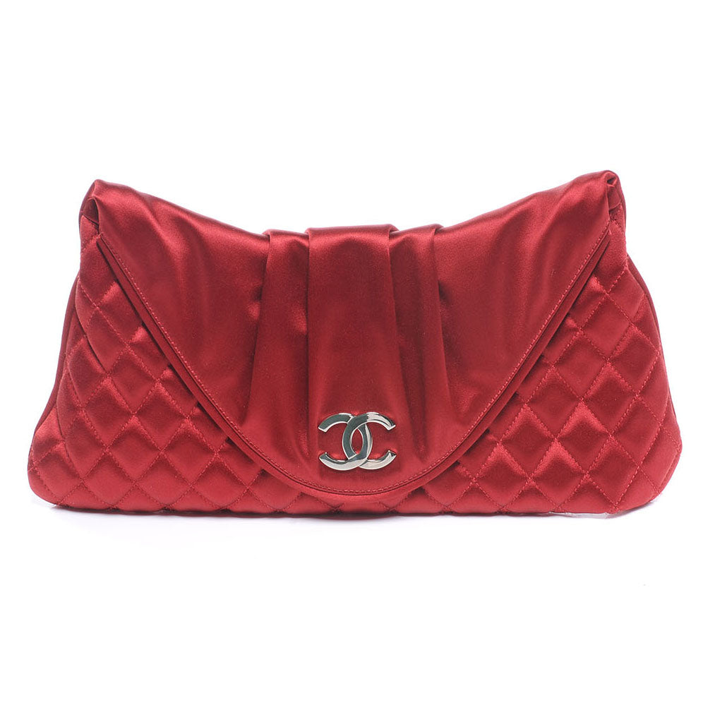 Chanel Satin Flap Clutch Red 1 of 7
