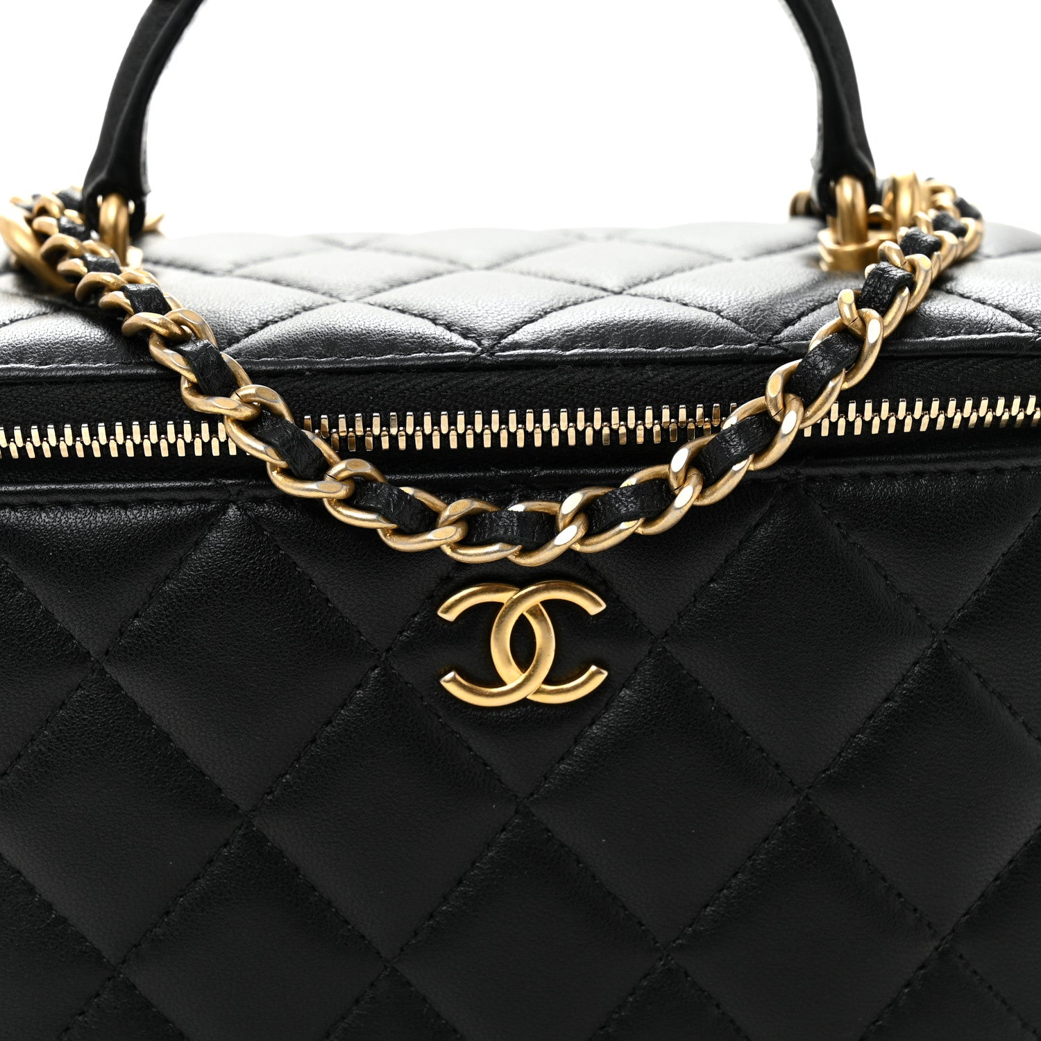 Chanel Lambskin Quilted Metal Small Top Handle Vanity Case With Chain Black 7 of 9