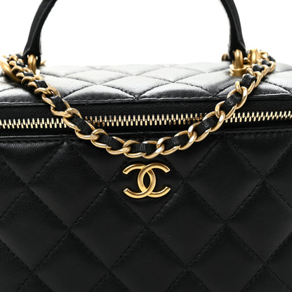 Chanel Lambskin Quilted Metal Small Top Handle Vanity Case With Chain Black 7 of 9