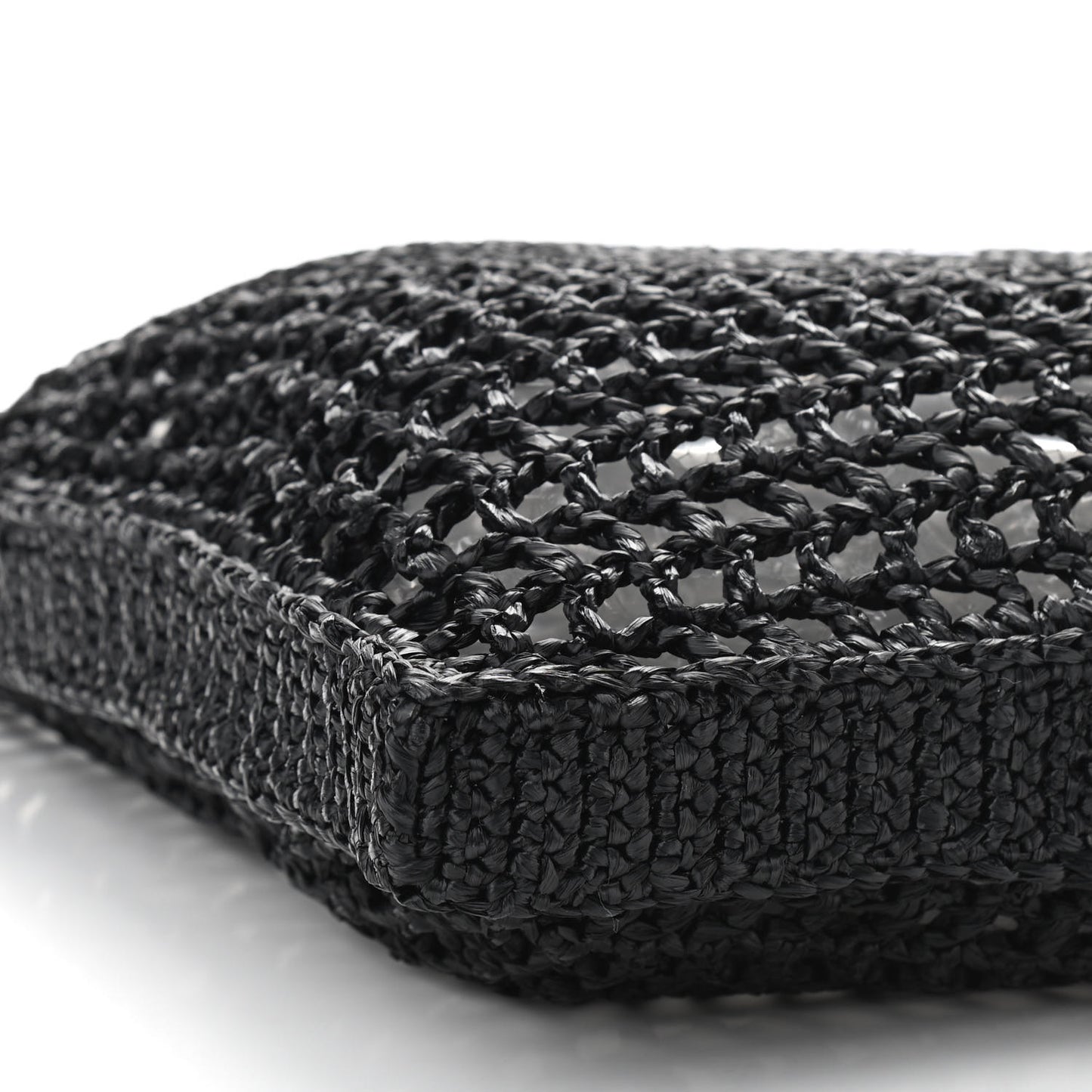 Yarn Raffia Effect Crochet Logo Embroidered Tote Bag Black