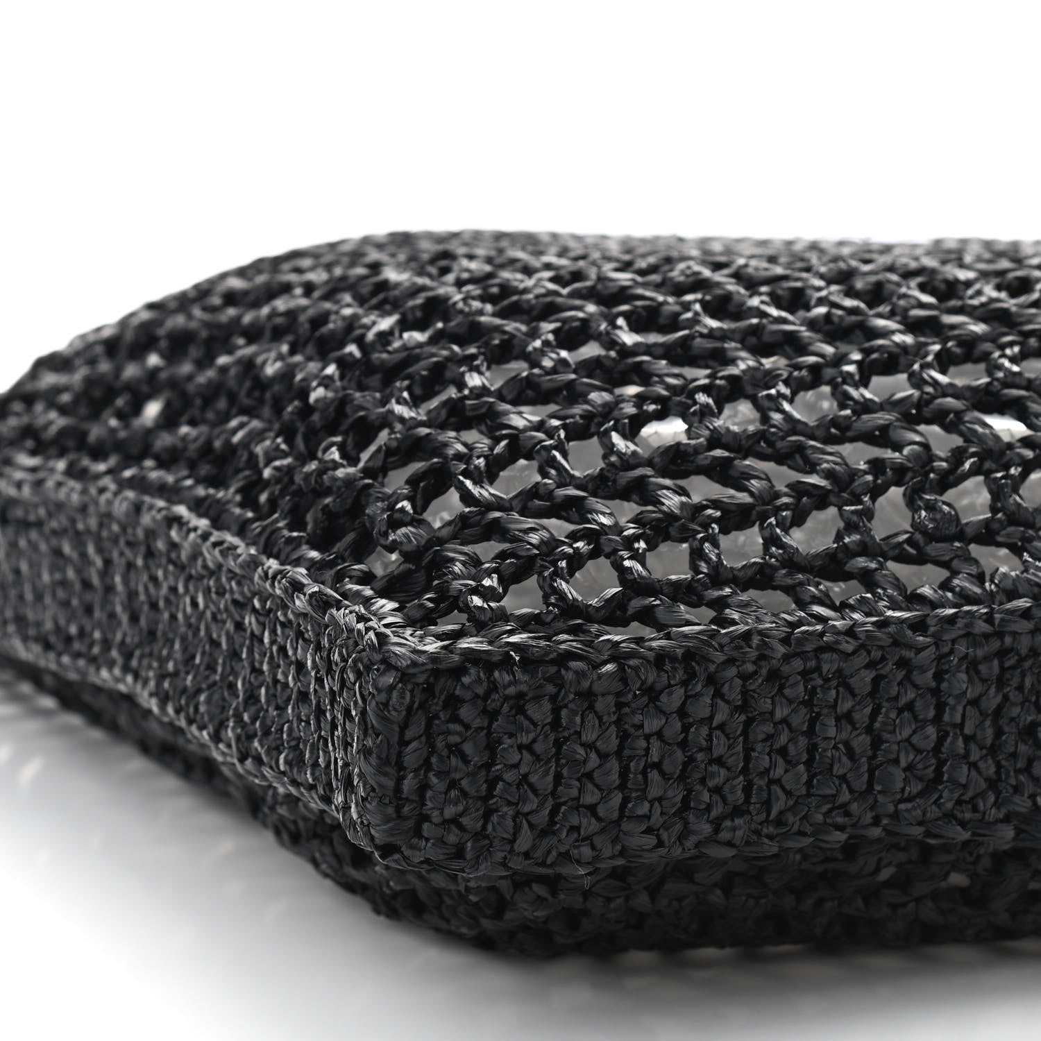 Prada Yarn Raffia Effect Crochet Logo Embroidered Tote Bag Black 9 of 10