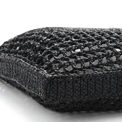Prada Yarn Raffia Effect Crochet Logo Embroidered Tote Bag Black 9 of 10
