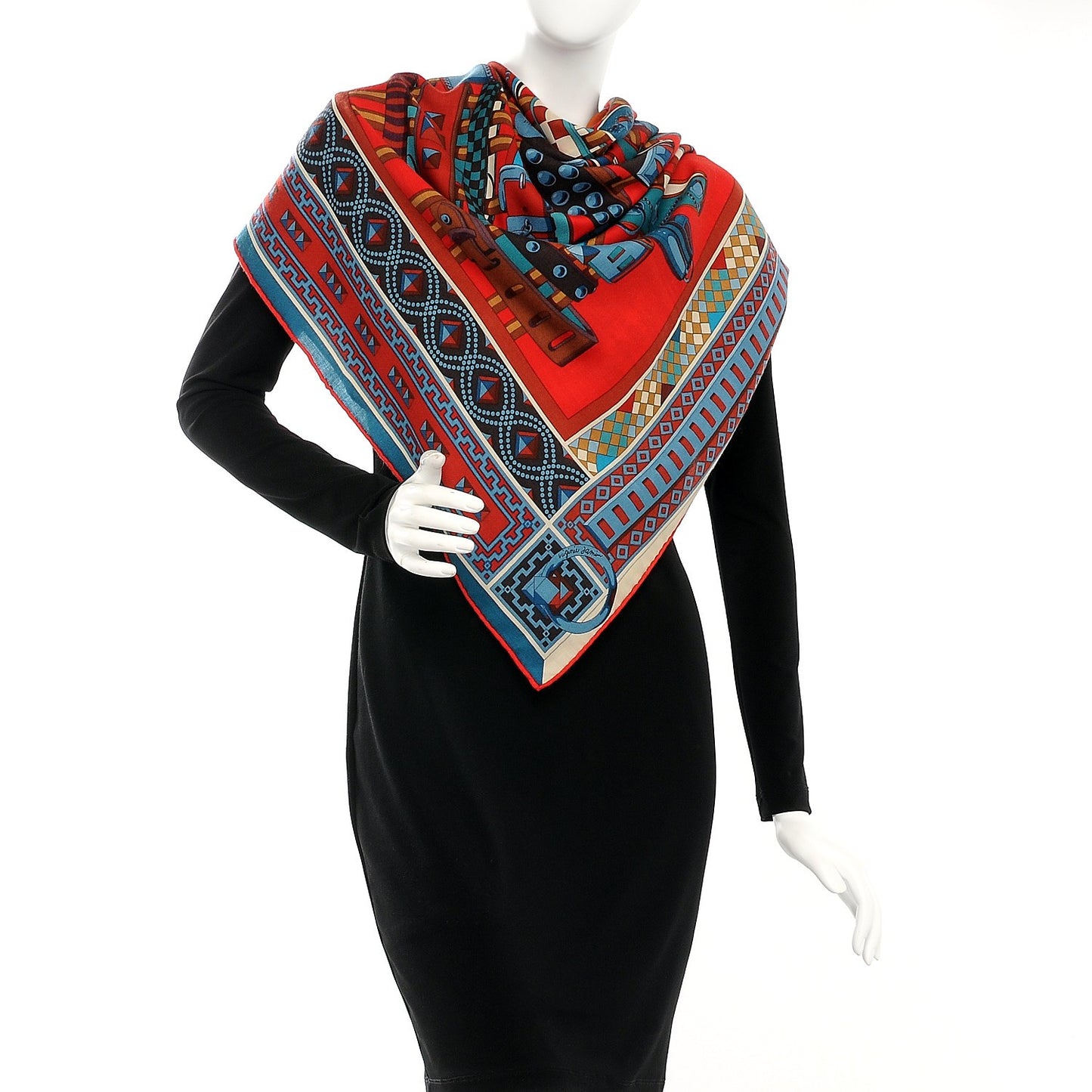 Cashmere Silk Colliers de Chiens Shawl 140 Rouge Petrole Canard