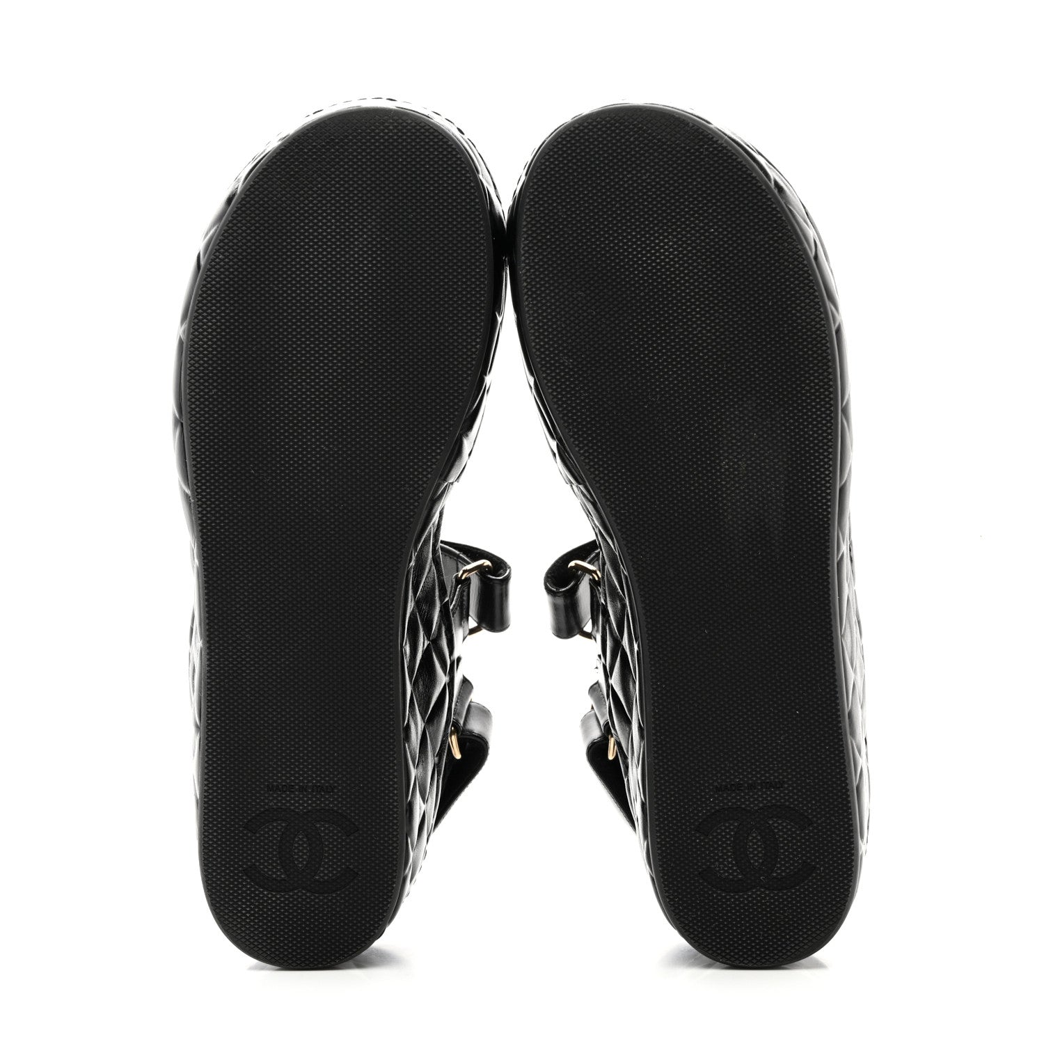 Chanel Shiny Calfskin Logo Platform Sandals 38 Black 5 of 10