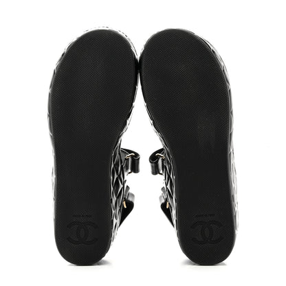 Chanel Shiny Calfskin Logo Platform Sandals 38 Black 5 of 10