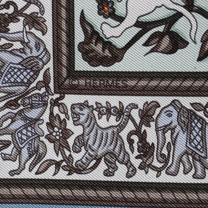 Hermes Silk Chasse En Inde Scarf 90 Gris Bleuete Vert De Gris Bleu 5 of 6