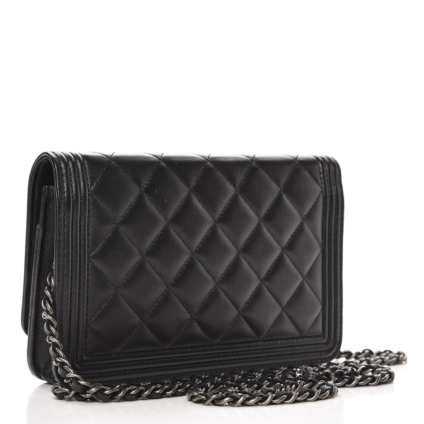 Lambskin Quilted Boy Wallet On Chain WOC Black