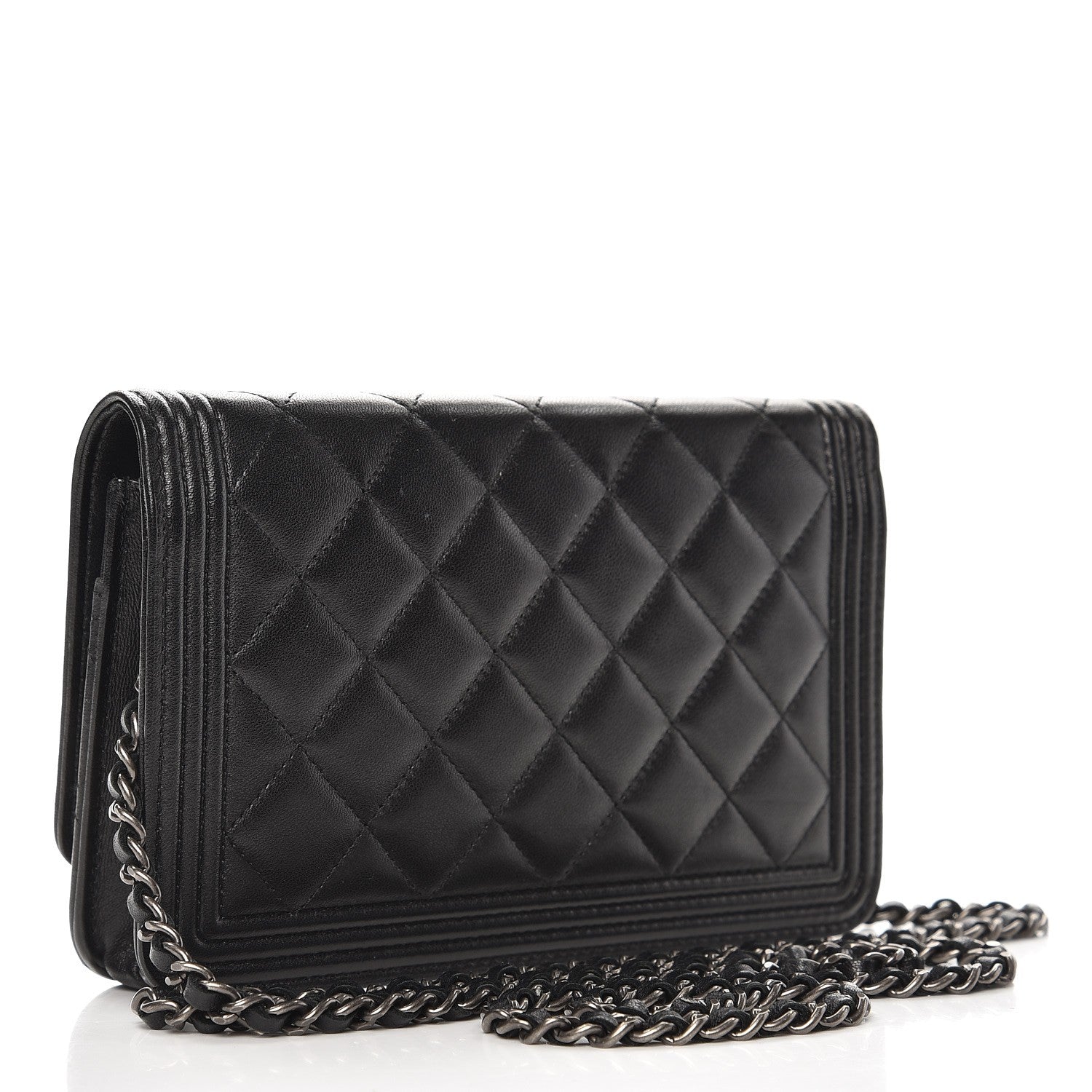 Chanel Lambskin Quilted Boy Wallet On Chain WOC Black 3 of 9