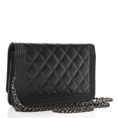 Chanel Lambskin Quilted Boy Wallet On Chain WOC Black 3 of 9