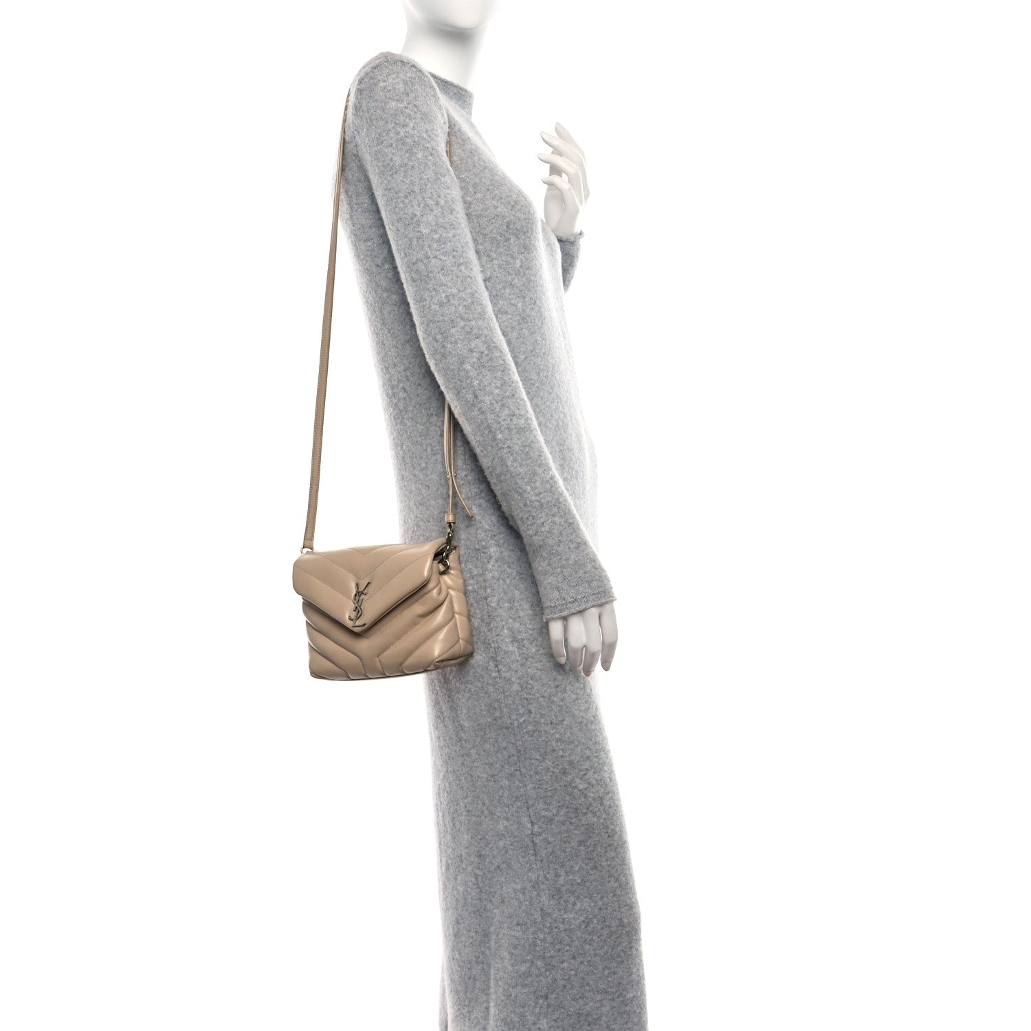 Saint Laurent Calfskin Y Quilted Monogram Toy Loulou Crossbody Bag Dark Beige 2 of 8