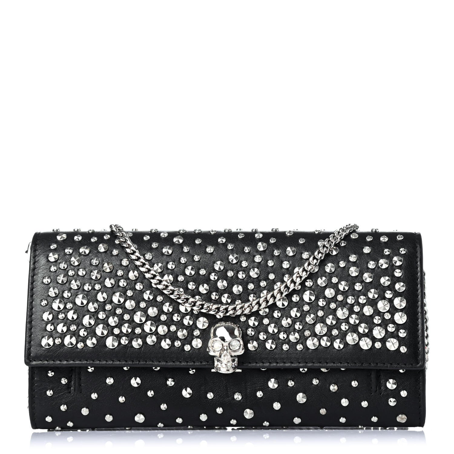 Alexander McQueen Calfskin Studded Skull Wallet on Chain Black 1 of 4
