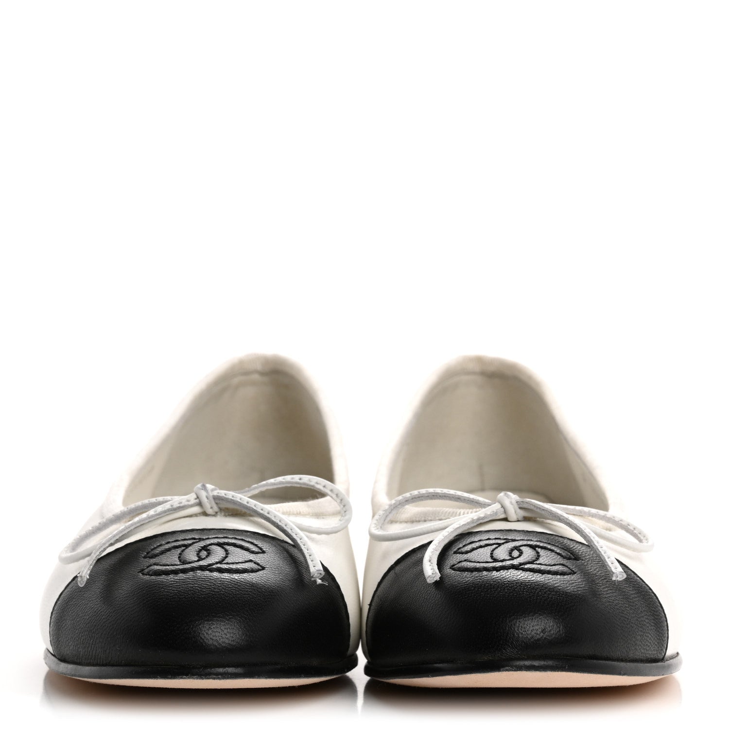 Chanel Lambskin Cap Toe CC Ballerina Flats 36 White Black 3 of 12