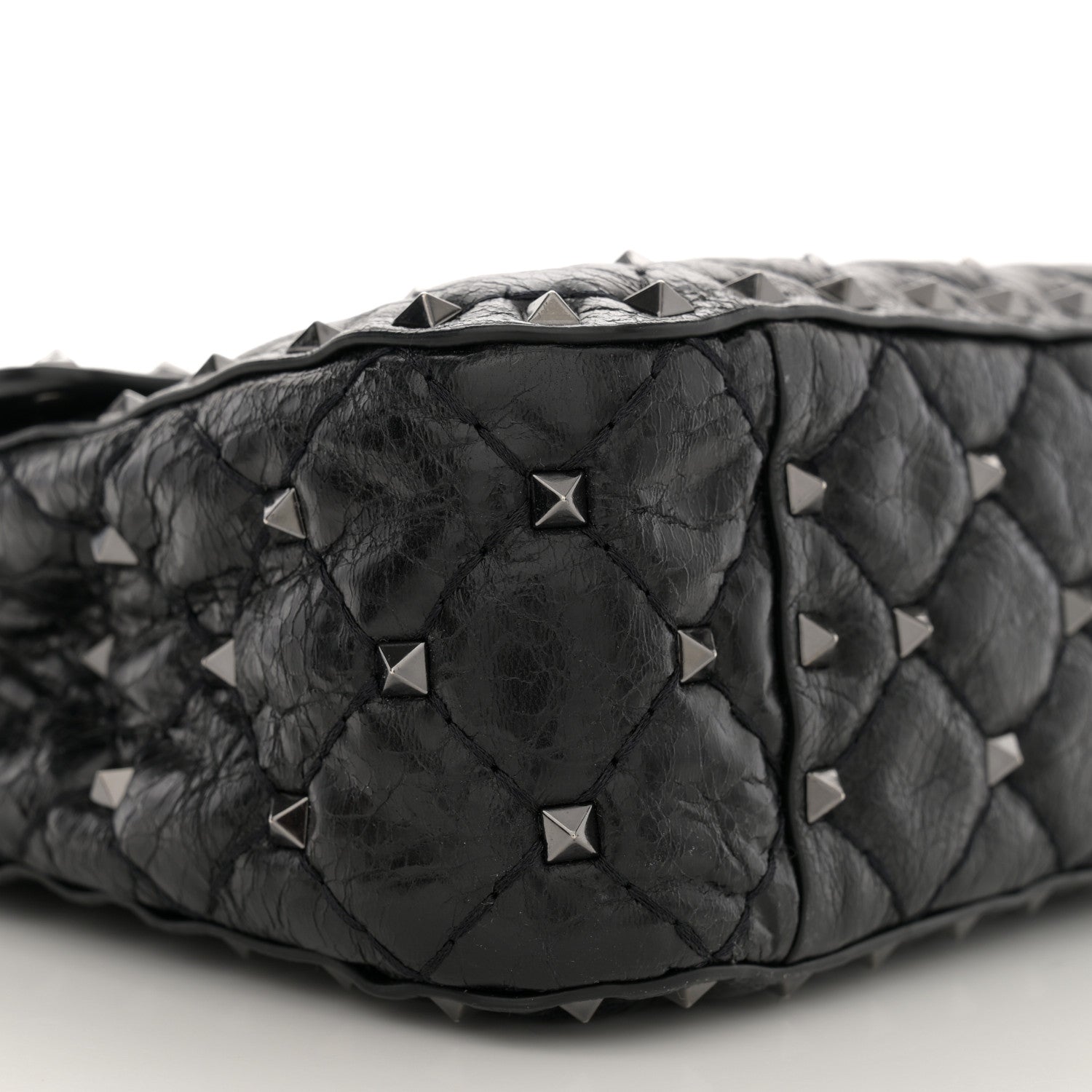 Valentino Garavani Craquele Nappa Medium Rockstud Spike Shoulder Bag Black 9 of 11