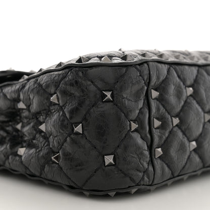 Valentino Garavani Craquele Nappa Medium Rockstud Spike Shoulder Bag Black 9 of 11