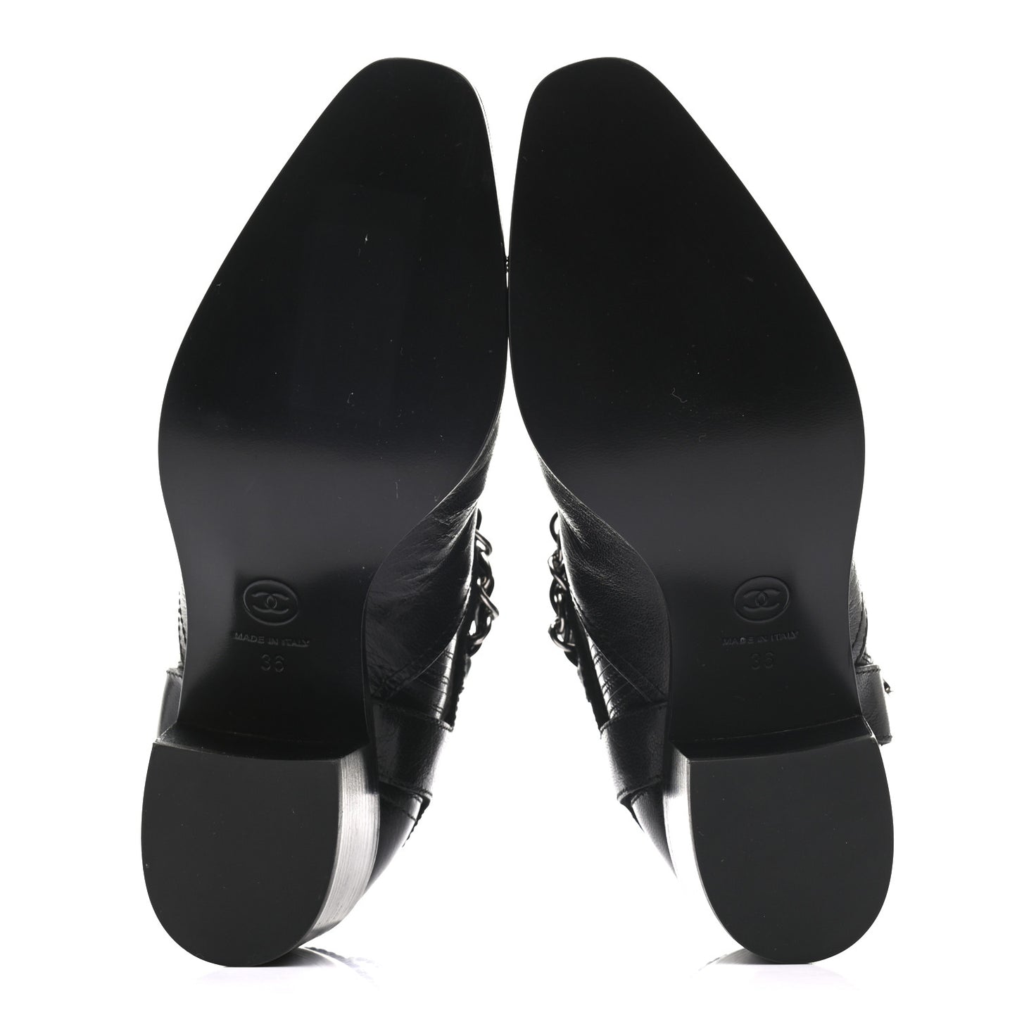 Goatskin Patent CC Cap Toe Chain Boots 36 Black
