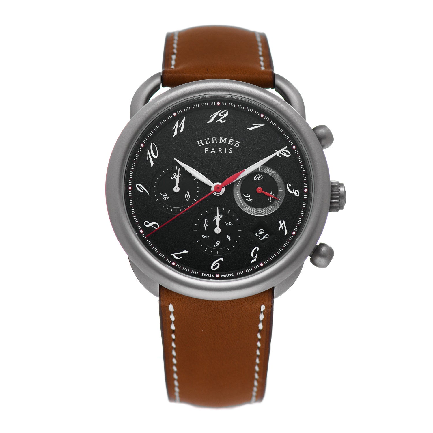 Hermes Titanium Barenia 41mm Chronograph Arceau Automatic Watch Cognac 1 of 5