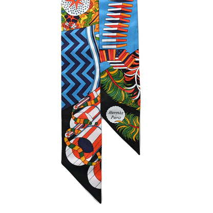 Hermes Silk De l'Ombrelle Aux Duels Twilly Black Bleu Jaune Vif 2 of 3