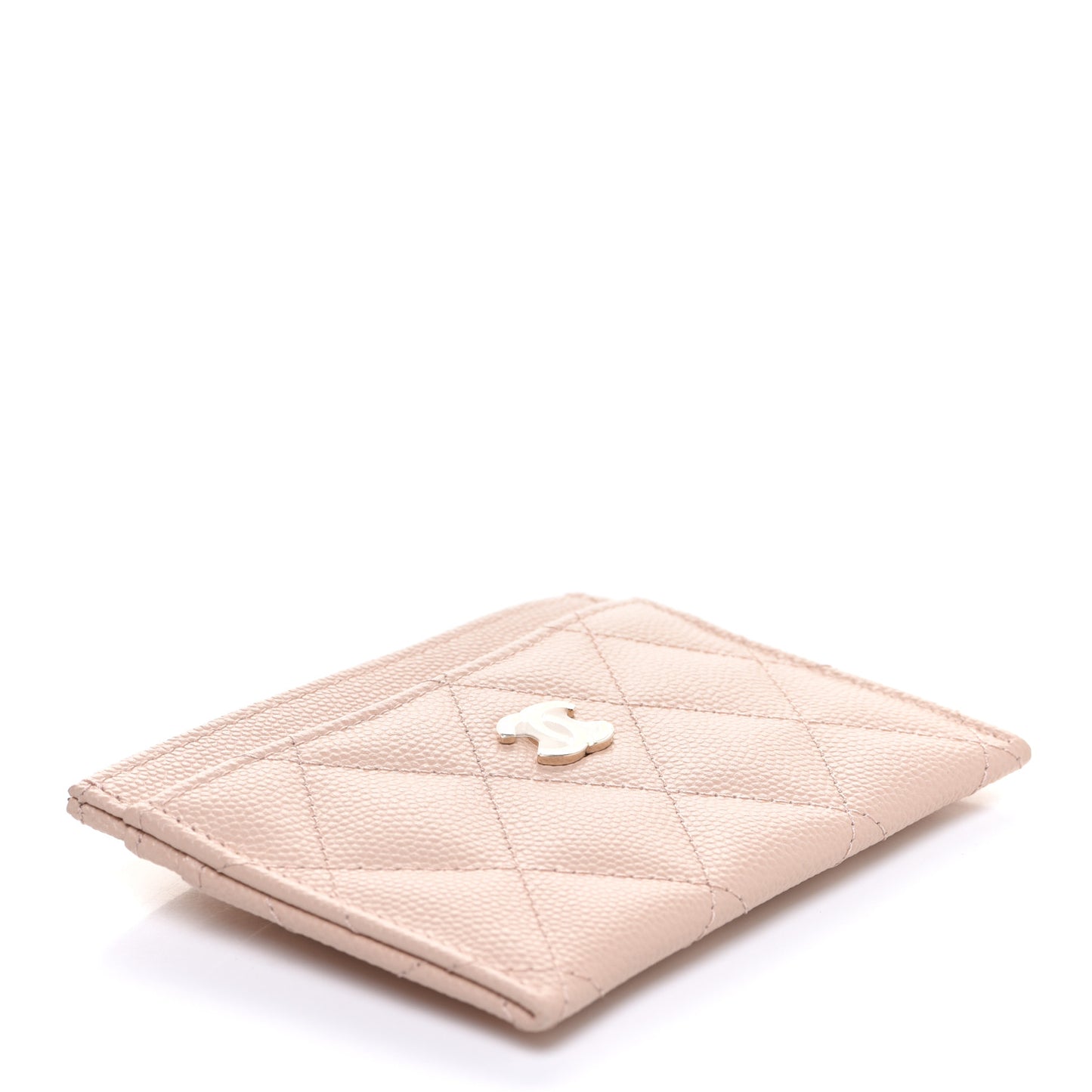 Caviar Quilted Card Holder Light Beige