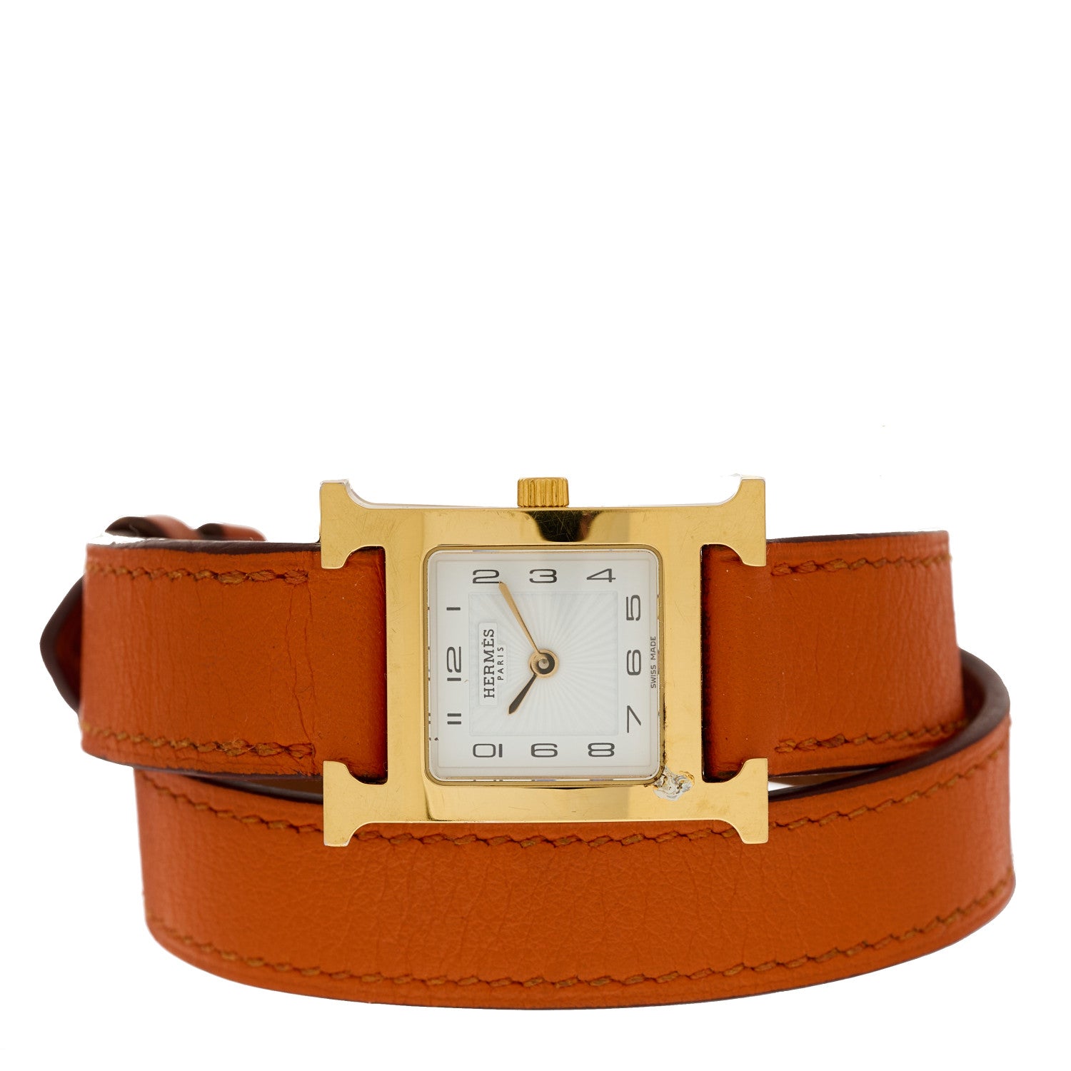 Hermes Stainless Steel Swift 21mm Heure H Hour Double Tour Quartz Watch Orange 2 of 4