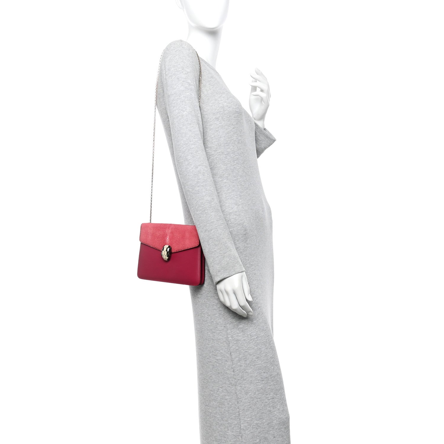 Bulgari Calfskin Galuchat Serpenti Forever Crossbody Bag Dark Pink 2 of 9