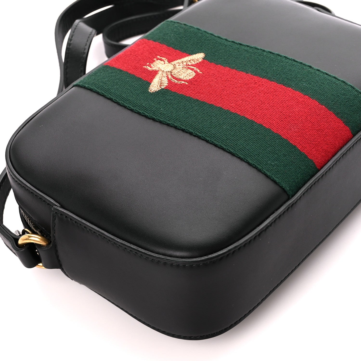 Gucci Calfskin Web Small Webby Bee Shoulder Bag Black 10 of 11