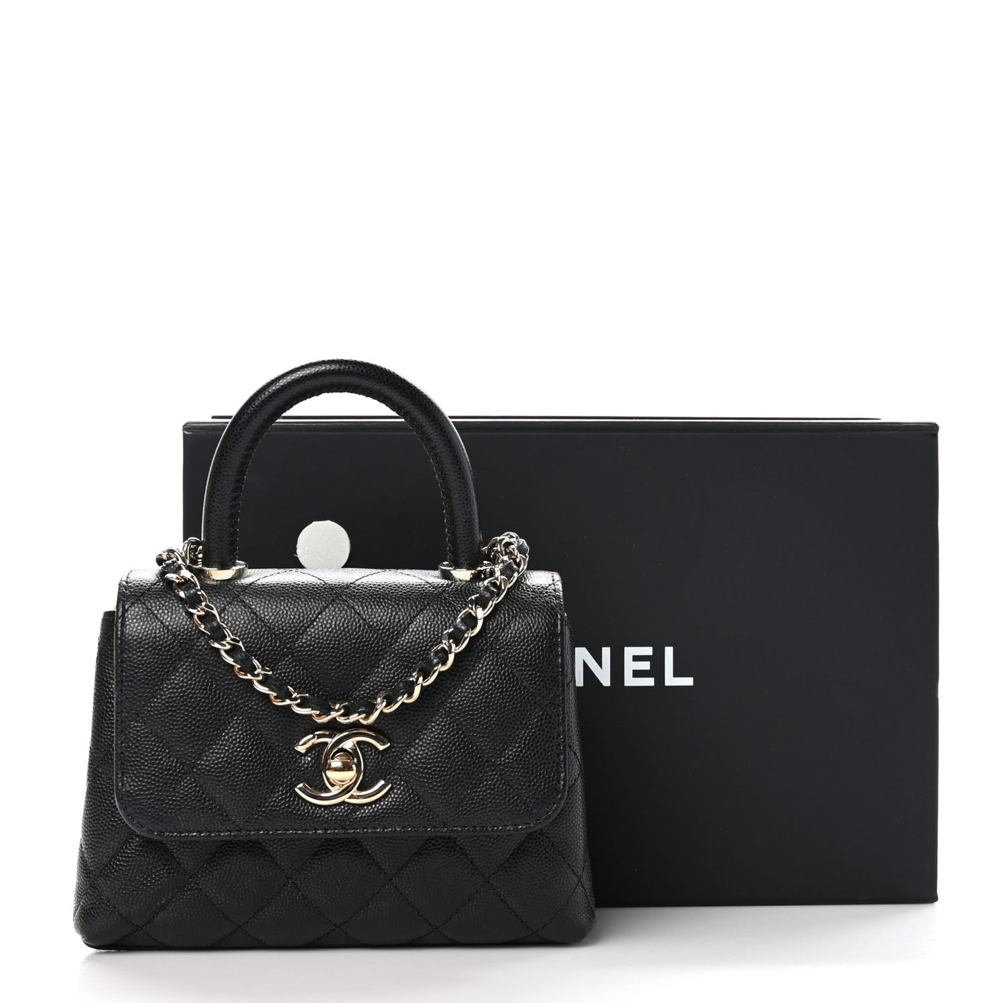 Caviar Quilted Coco Handle Clutch With Chain Black