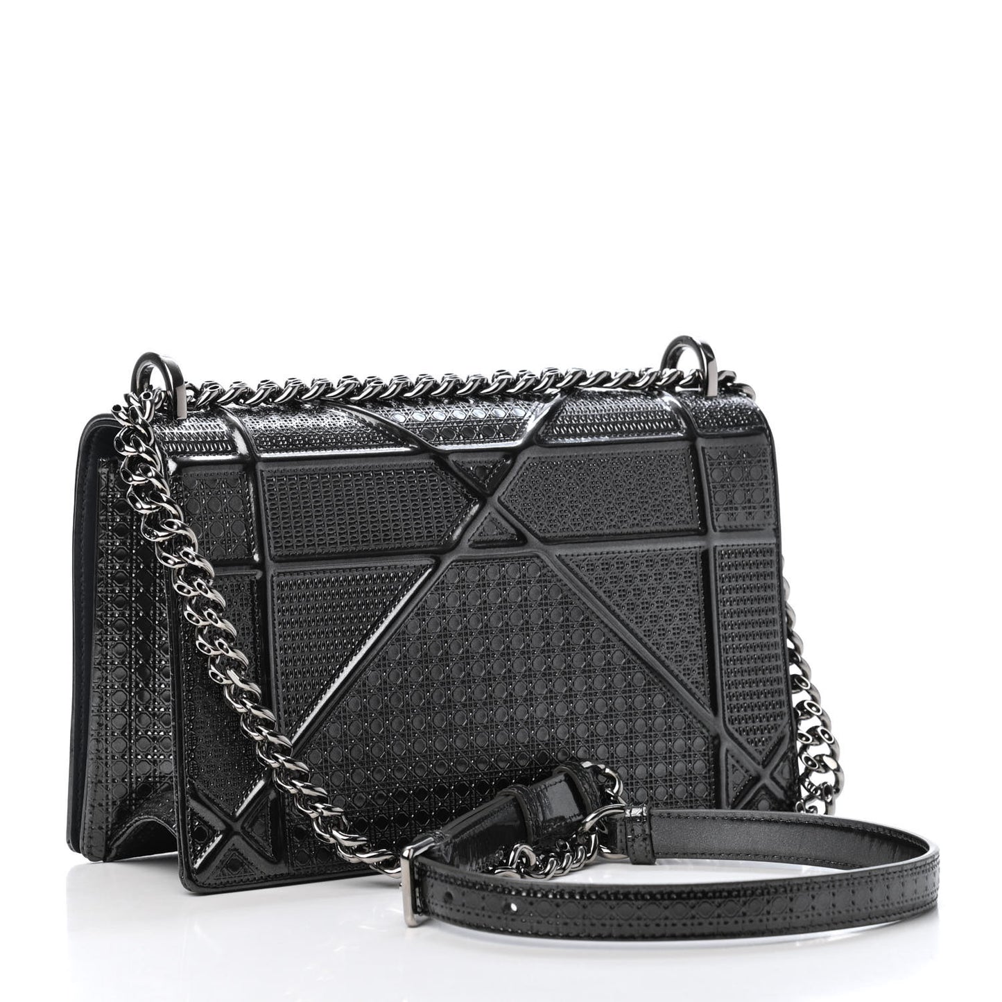 Metallic Patent Micro-Cannage Medium Diorama Flap Bag Graphite