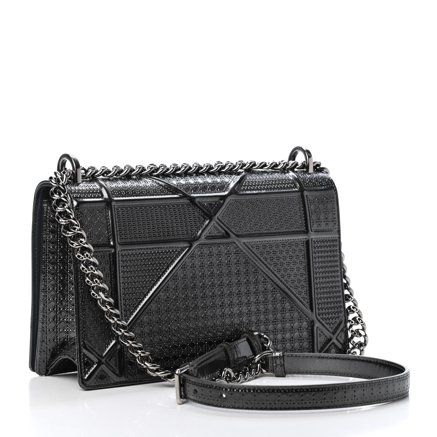 Christian Dior Metallic Patent Micro-Cannage Medium Diorama Flap Bag Graphite 2 of 4