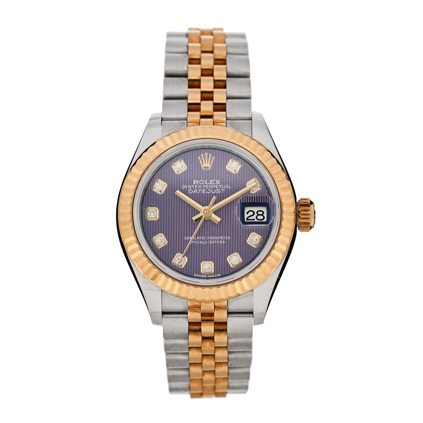 Stainless Steel 18K Yellow Gold Diamond 28mm Oyster Perpetual Datejust Watch Lavender Tapestry 279173