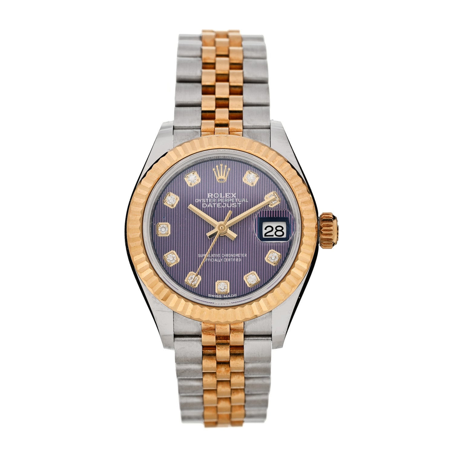 Rolex Stainless Steel 18K Yellow Gold Diamond 28mm Oyster Perpetual Datejust Watch Lavender Tapestry 279173 1 of 5