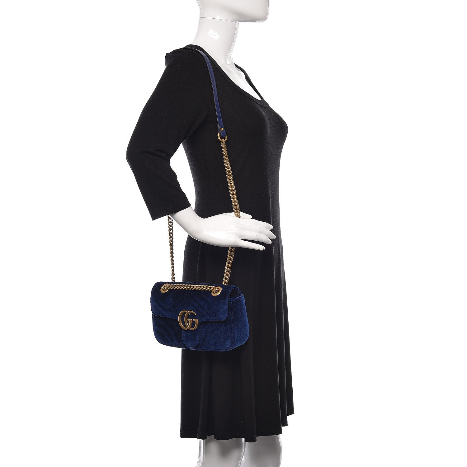 Gucci Velvet Matelasse Mini GG Marmont Shoulder Bag Cobalt Blue 2 of 12