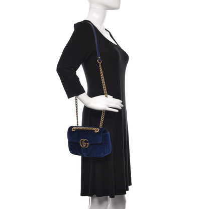 Gucci Velvet Matelasse Mini GG Marmont Shoulder Bag Cobalt Blue 2 of 12