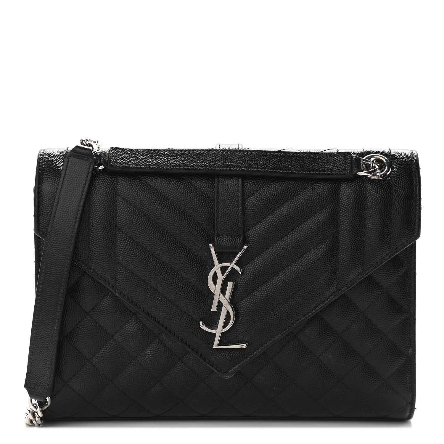 Saint Laurent Grain De Poudre Textured Mixed Matelasse Triquilt Medium Monogram Satchel Black 1 of 10
