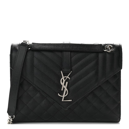Saint Laurent Grain De Poudre Textured Mixed Matelasse Triquilt Medium Monogram Satchel Black 1 of 10